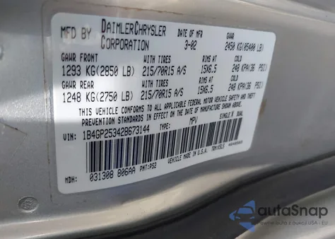 2003 Dodge Caravan Se из США, поврежденный, VIN 1D4GP25B93B168831